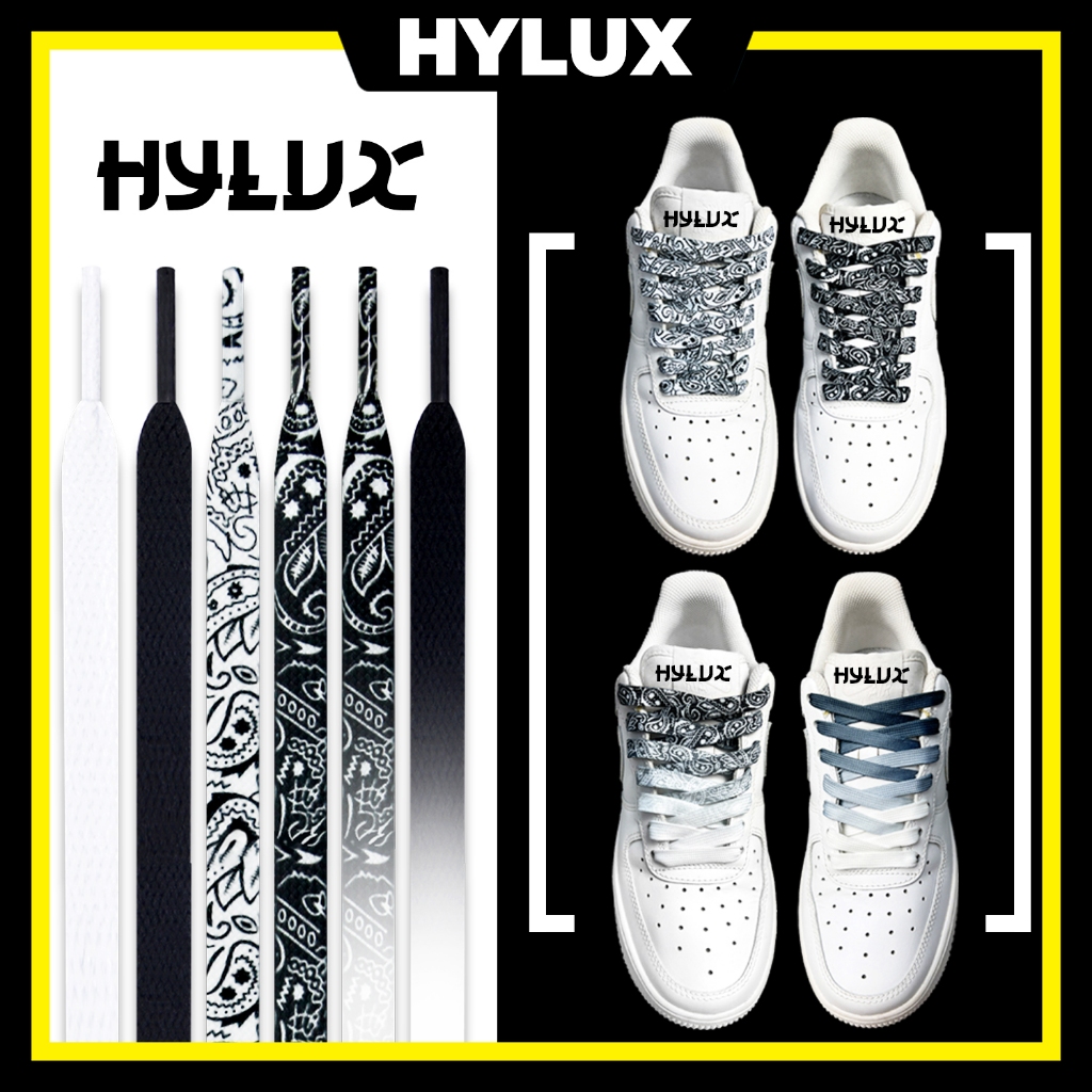 เชือกผูกรองเท้าสีดําและสีขาวที่มีลวดลายหลายสีคุณภาพสูง - เชือกผูกรองเท้า HYLUX