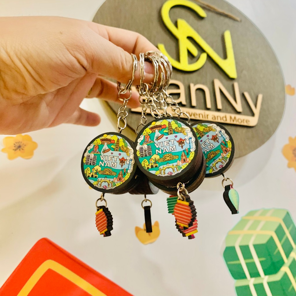พวงกุญแจไม้ทํามือรูปกลองเป็นเวียดนาม ของที่ระลึก Sanny ของที่ระลึก
