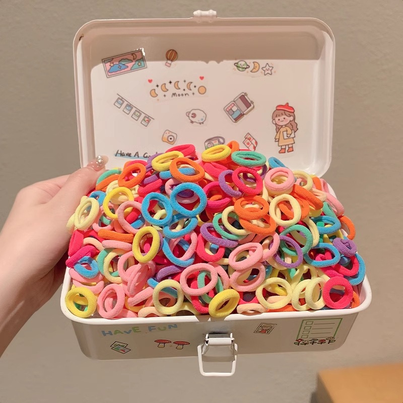สติ๊กเกอร์ LID BOX 100GR (400-500 เส้นด้าย) ยางรัดผมผ้ายืดหยุ่นสําหรับเด็กผู้หญิง 2 ซม.