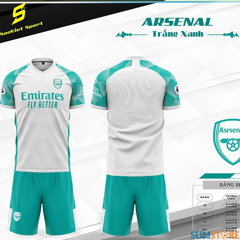 ชุดบอล Arsenal White Blue SV 2024 ใหม่ - เสื้อกีฬา Unisex