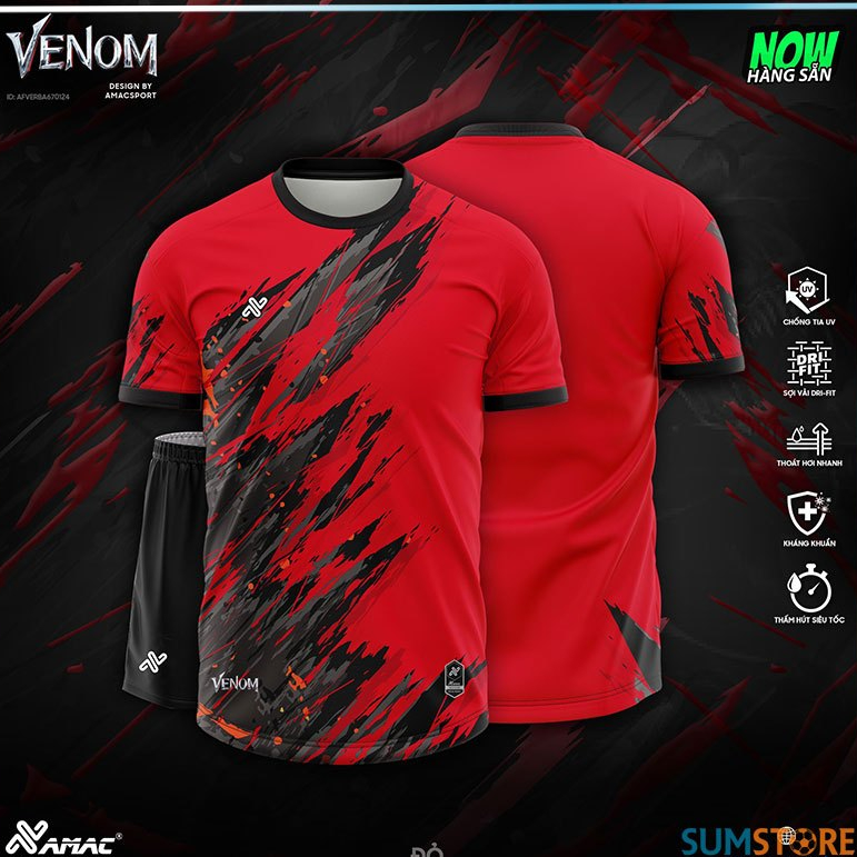 ชุดฟุตบอลกีฬาปราศจากโลโก้ Venom Red - ชุดฟุตบอลยืดหยุ่น Amac Sesame