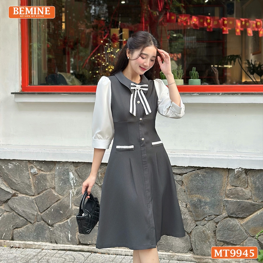 BEMINE เดรสดีไซน์คอปกและกระดุมทรงเอ เหมาะสําหรับทํางานหรือเดินไปรอบๆ twn-MT9945