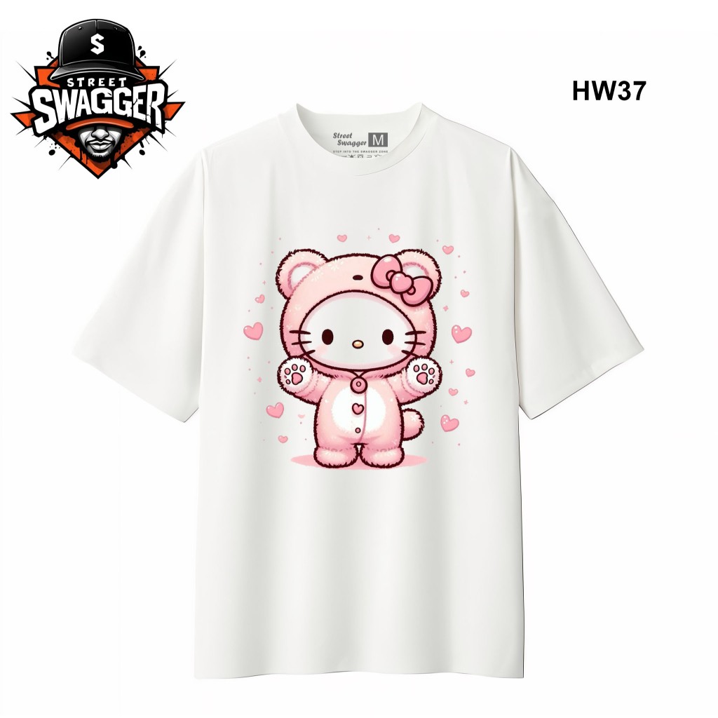 Street Swagger Brand Collection of Hello Kitty เสื้อยืดสีขาว เสื้อยืดการ์ตูน Unisex HW46 HW37
