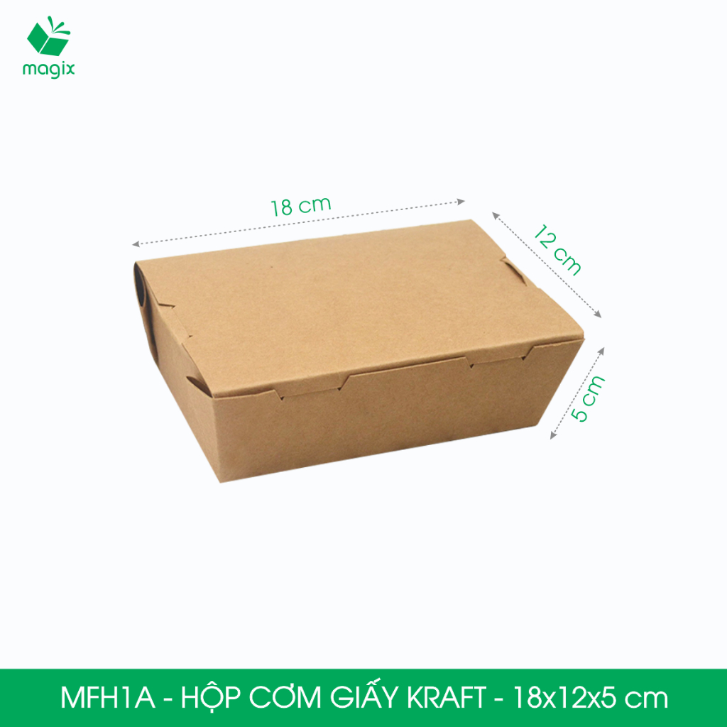 MFH1A - 18x12x5cm - Combo กล่องใส่อาหาร 50 ใบ กล่องอาหารกระดาษคราฟท์ กล่องข้าวซื้อกลับบ้าน