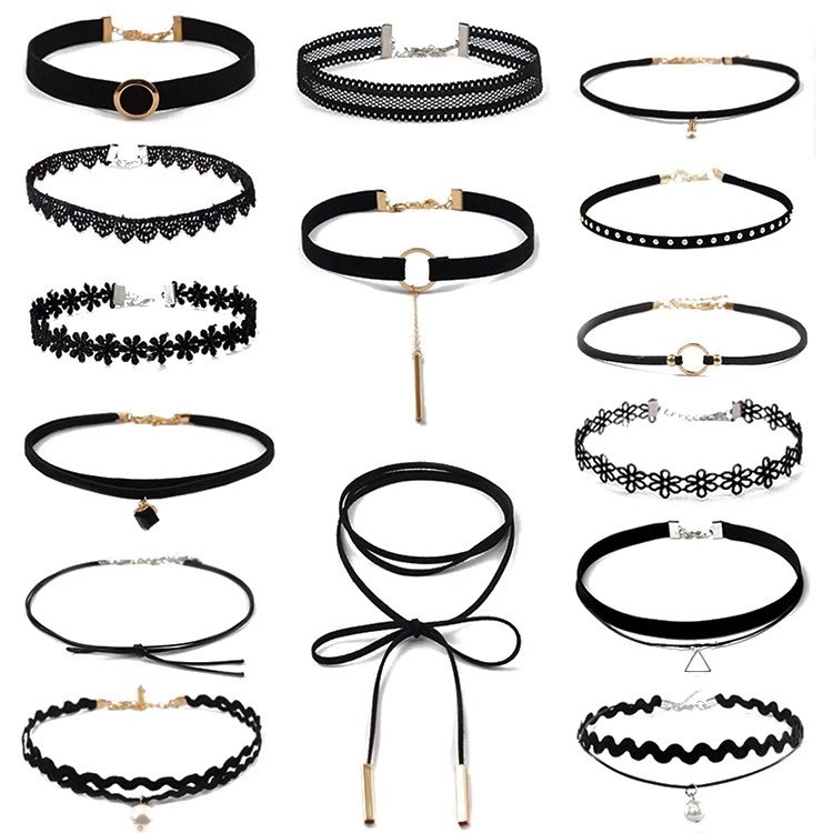 (ชุด 15 ชิ้น) สร้อยคอโชคเกอร์ลูกไม้กํามะหยี่สไตล์หรูหราสําหรับผู้หญิง .(MAT032SX4M)