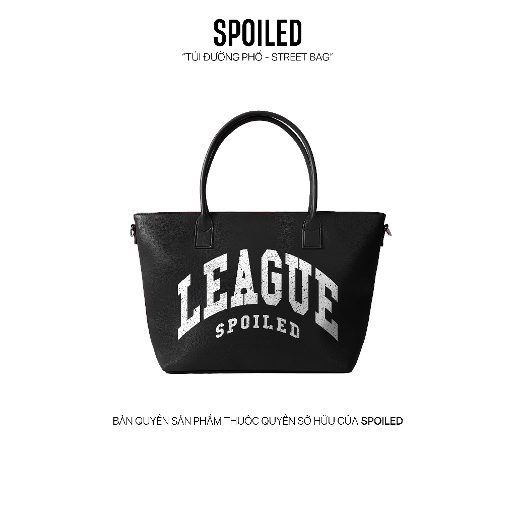 League Large SPOILED Tote Bag หนัง PU พรีเมี่ยม / สีดําด้าน