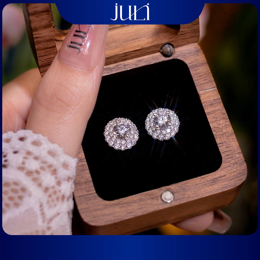 JULI ต่างหูเพชรหิน 2 ชั้น | เงินอิตาลีนําเข้า100% | หรูหราสวมใส่บนผิวกระจ่างใส | KT3638 JULI