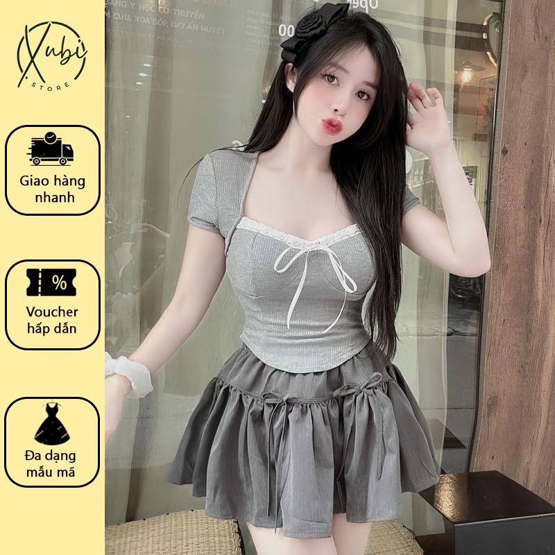 ชุดเดรสลูกไม้คอเหลี่ยมพร้อมแผ่นซับน้ํานมผสมกระโปรงพองโบว์สวย - Z80