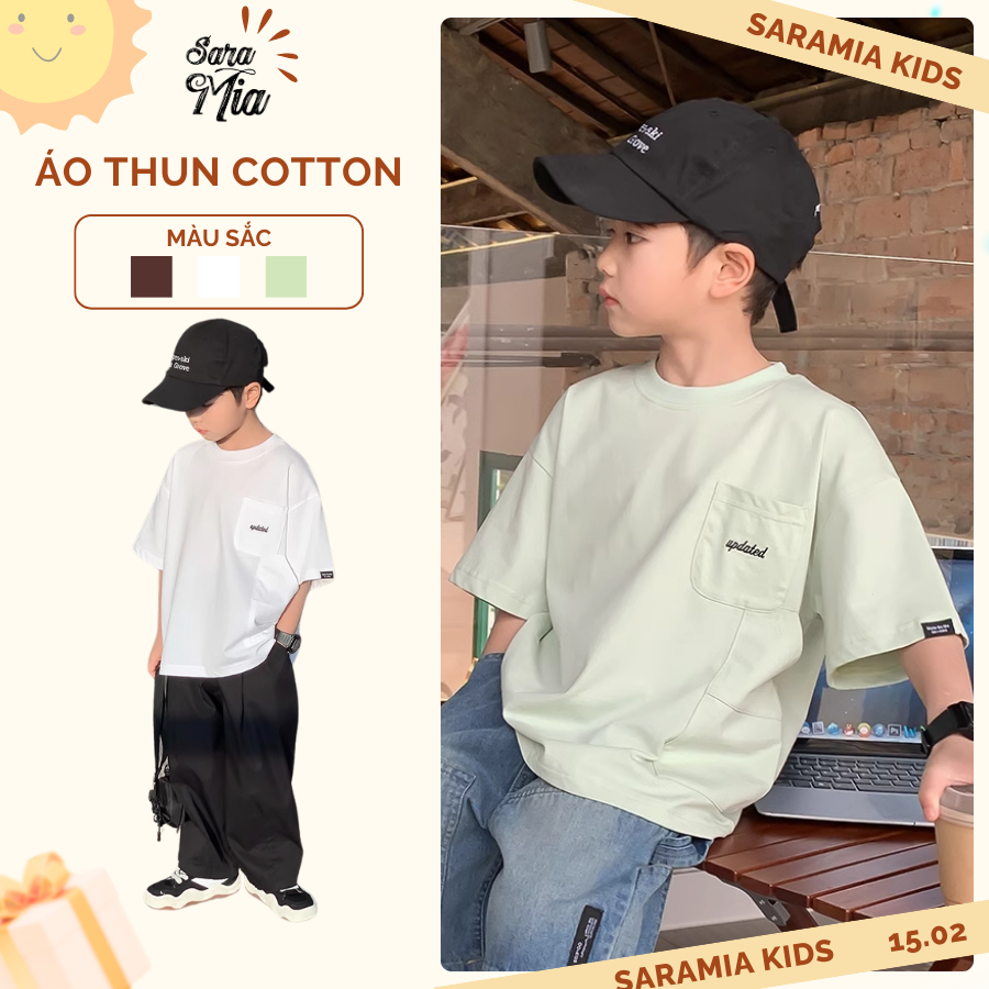 [AT3] เสื้อยืดเด็ก SARAMIA KIDS สําหรับเด็กชายและเด็กหญิง เสื้อยืดแขนสั้นเด็กชาย EMBROIDERED POCKET 