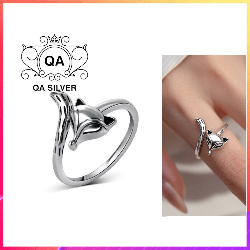 แหวนเงินแท้ 925 สําหรับผู้หญิงดอกพีชนําโชค FOX S925 FOX QA SILVER Ring RI241201
