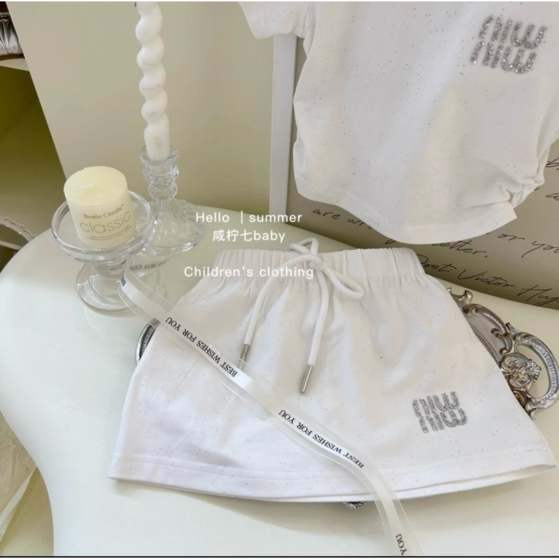 Minmin biling biling top + กระโปรง ชุดสําหรับเด็กผู้หญิง