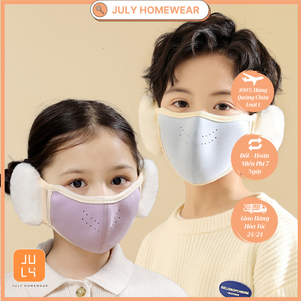 JULY HOMEWEAR หน้ากาก 3 มิติ ให้ความอบอุ่นเด็ก หน้ากากผ้า พร้อมที่ปิดหูผ้าฝ้ายระบายอากาศสําหรับฤดูหน