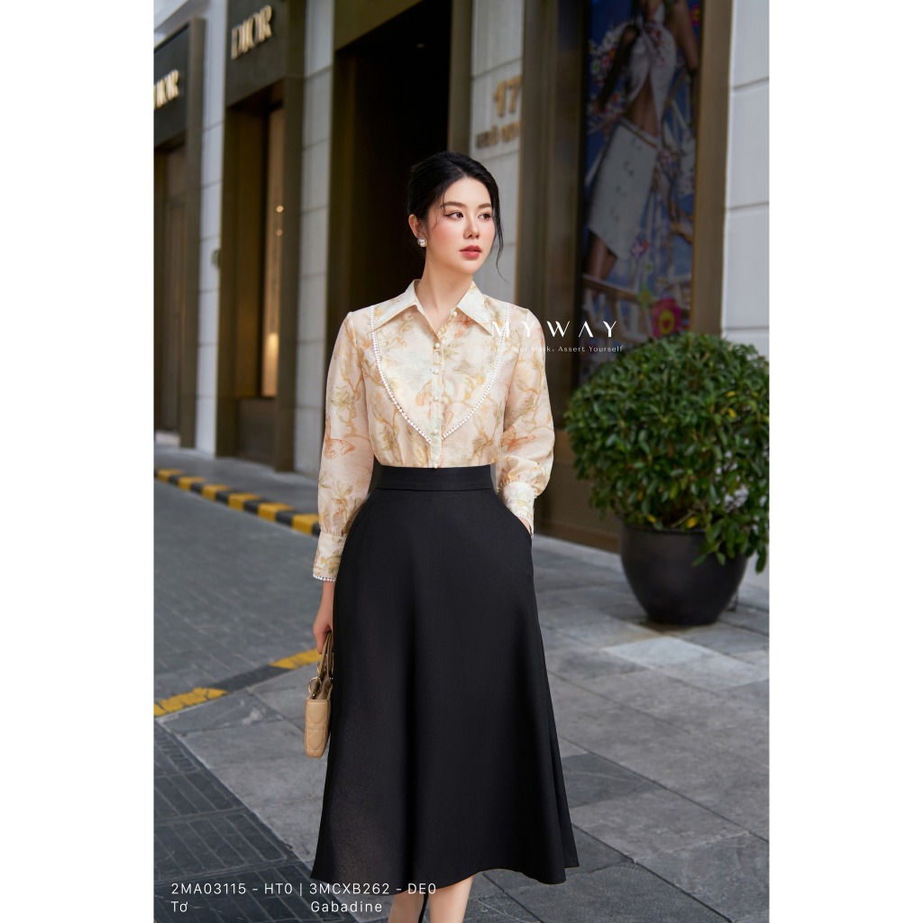 MY WAY เสื้อเชิ้ตผู้หญิงคอปกเยอรมันลูกไม้แขนยาวลายคุณภาพสูง 2MA03115