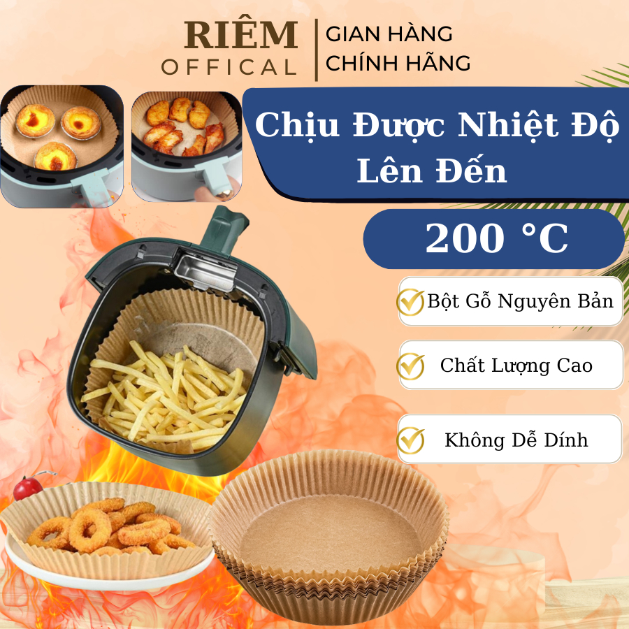 Round Oil-Free Fryer Liner Oil-Free Fryer Liner ชุด 100 ขนาด 20 ซม. Anti-Grease RIEM