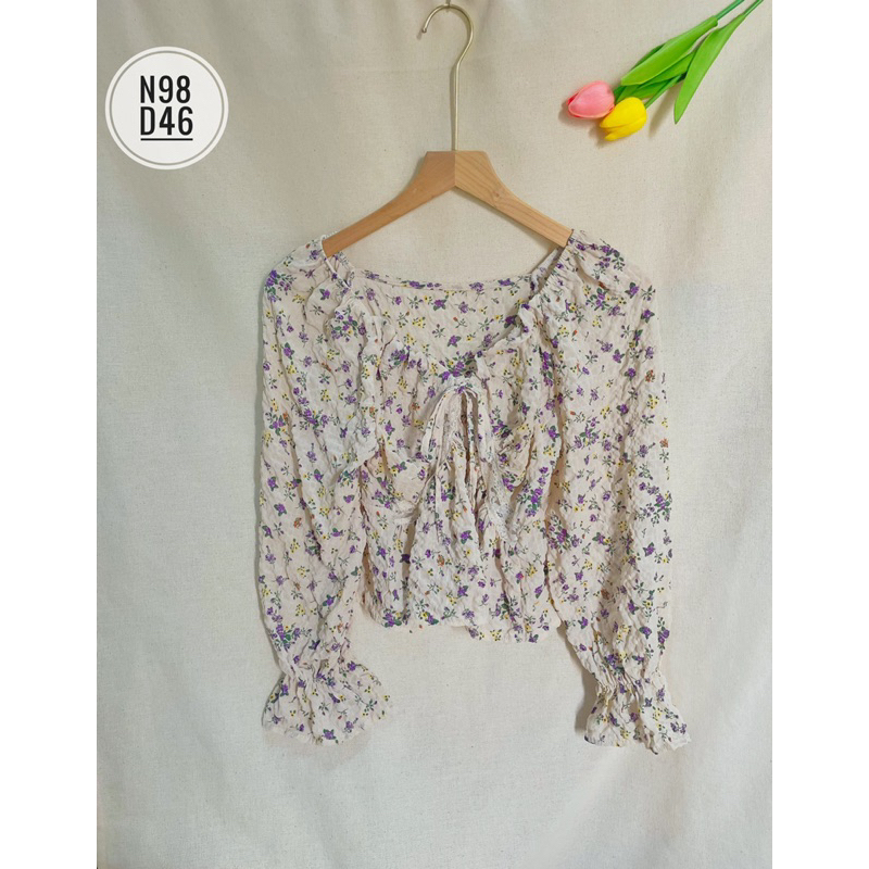 เสื้อเชิ้ต smk ดอกไม้สีม่วงเหลือง Super product