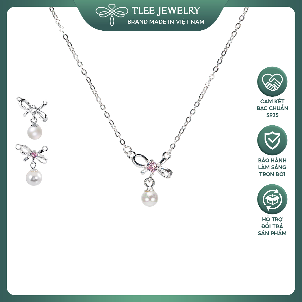 TLEE สร้อยคอเงินผู้หญิงมีโบว์และหินแขวนพู่ผู้หญิง TLEE JEWELRY D0330