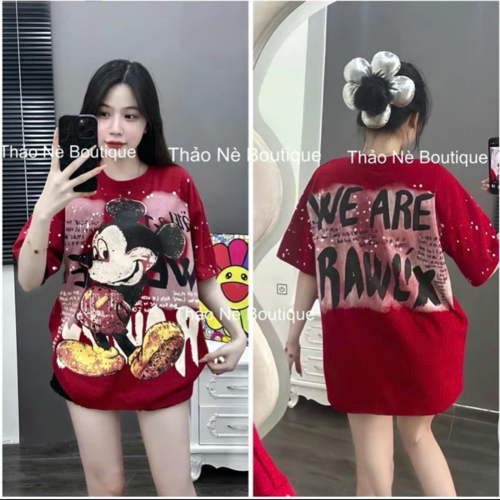 มีสไตล์และสะดวกสบาย MIKEY Mouse Wallpaper เสื้อยืดหลวมสําหรับผู้ชายและผู้หญิง