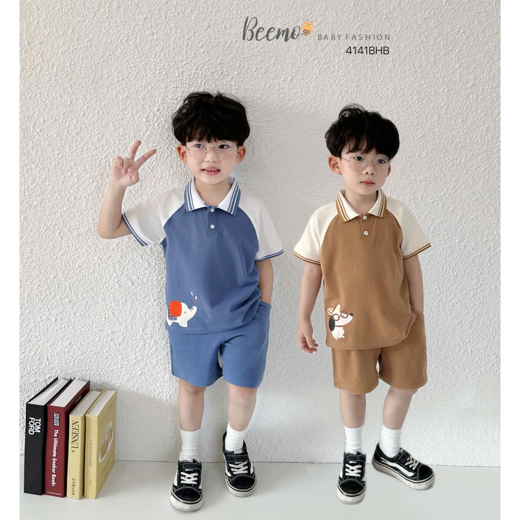 Beemo ralan polo Set แขนสั้นและกระดุม ผ้าคอตตอนเท่ๆ สําหรับเด็กผู้ชาย ตั้งแต่ 9-24kg 4141BHB