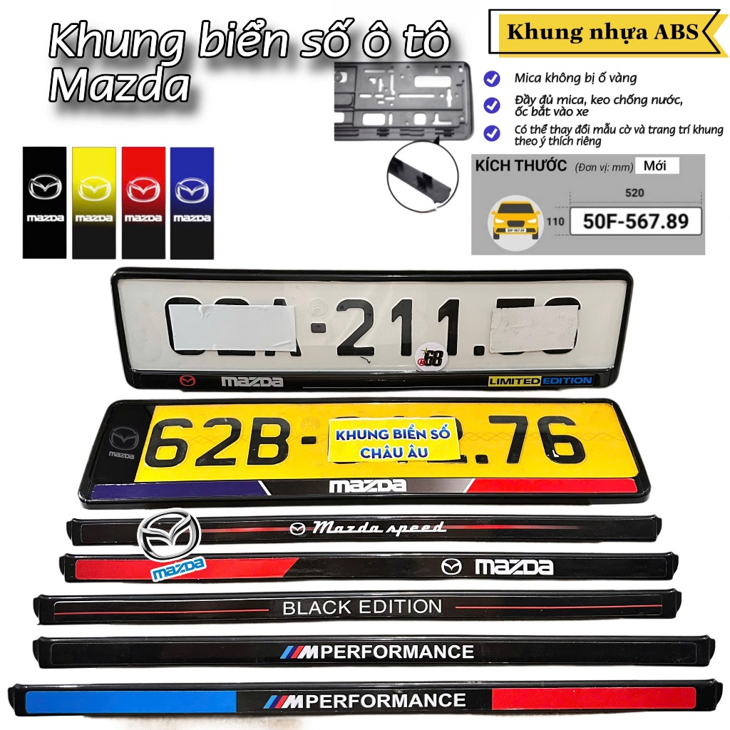 กรอบป้ายทะเบียนรถยนต์ Mazda สําหรับป้ายทะเบียนยาวใหม่พร้อมกรอบพลาสติก ABS