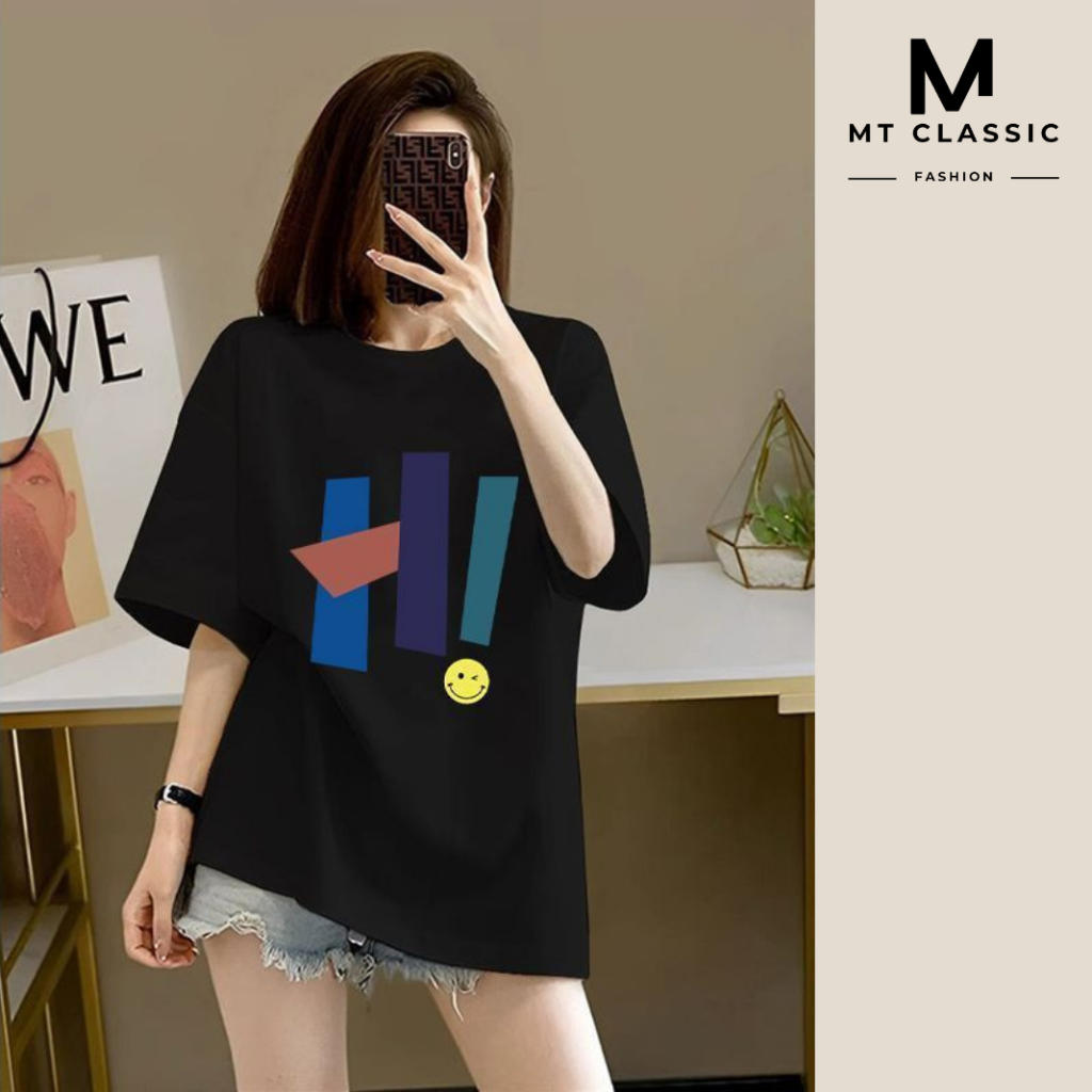 เสื้อยืดพิมพ์ลาย Hi basic เสื้อยืดแขนยาวทรงหลวมทําจากผ้าฝ้ายยืด 2 ทางที่นุ่มและเท่ง่าย - Mclassic