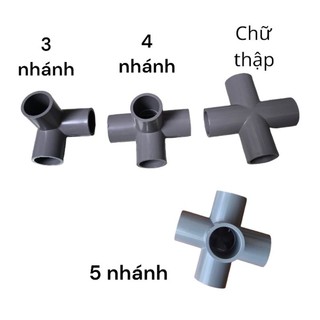 2 - 4 chiếc Co Cút Góc 3 nhánh, 4 nhánh. Chữ Thập. Tê PVC 21. 27. 34. 42