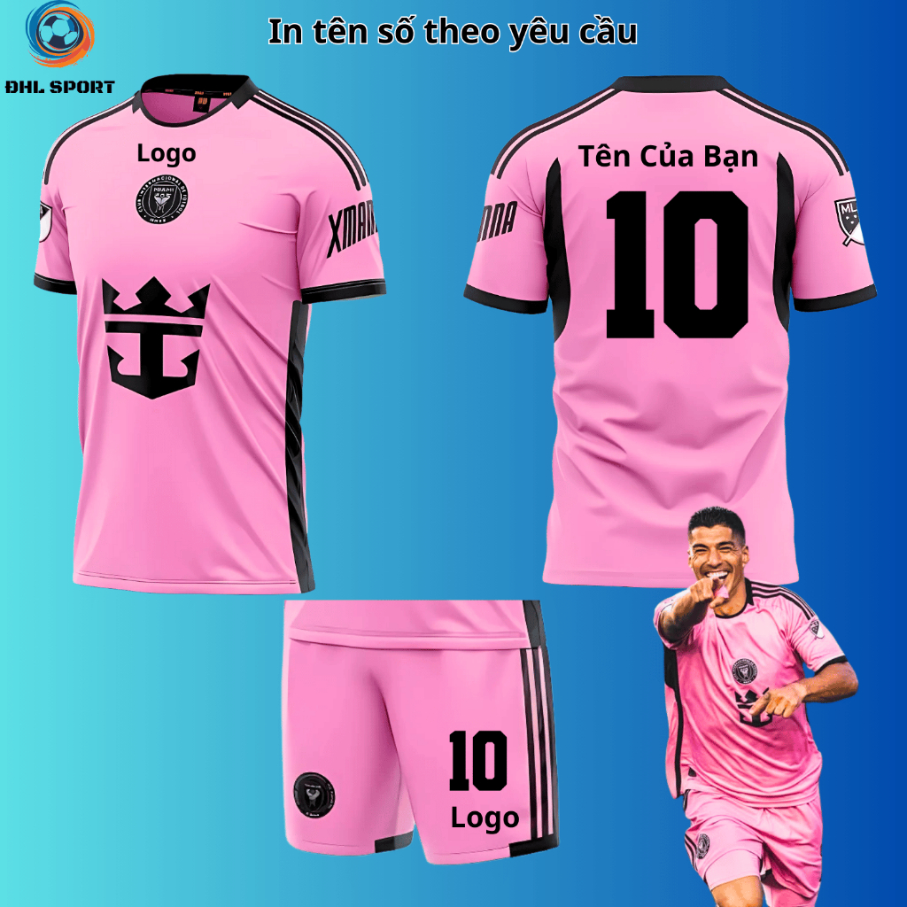 ( ผ้ายืดหยุ่นงา) เสื้อฟุตบอลเหย้า Inter Miami Club สีชมพู 2024/2025 เสื้อบอลพิมพ์ลายชื่อและตัวเลขขออ