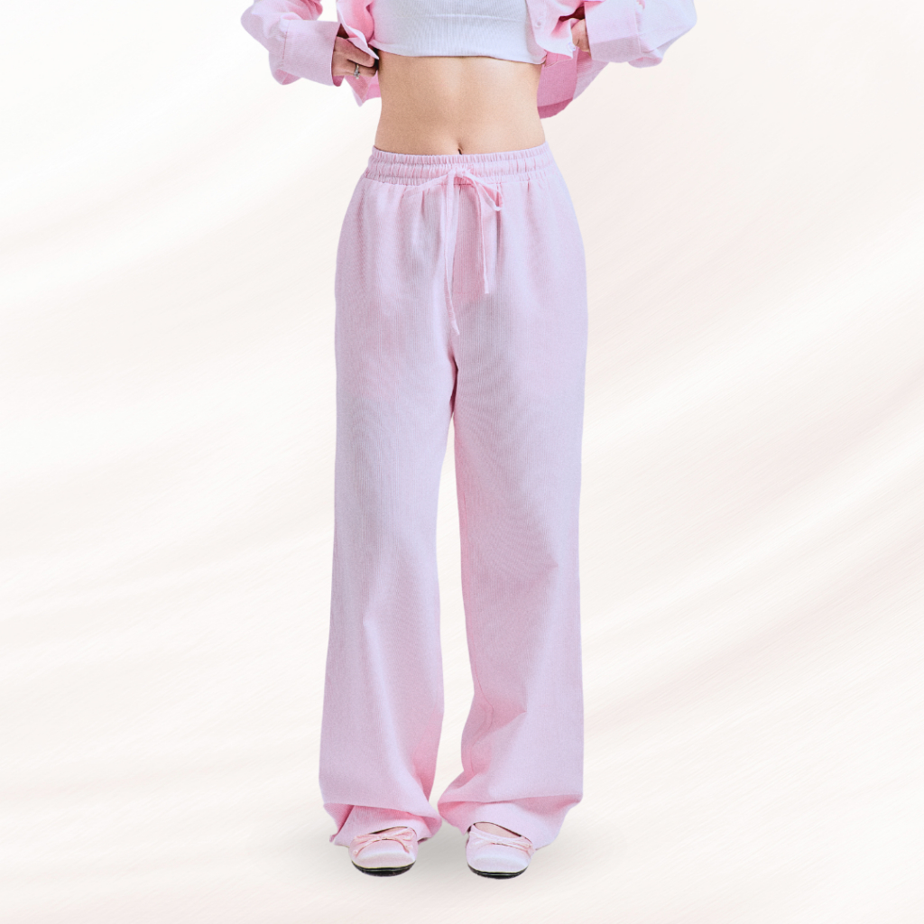 Cupid Gaze - กางเกงลายสก๊อตสีชมพูเอวมีเชือกรูด Cupi KIss Pants