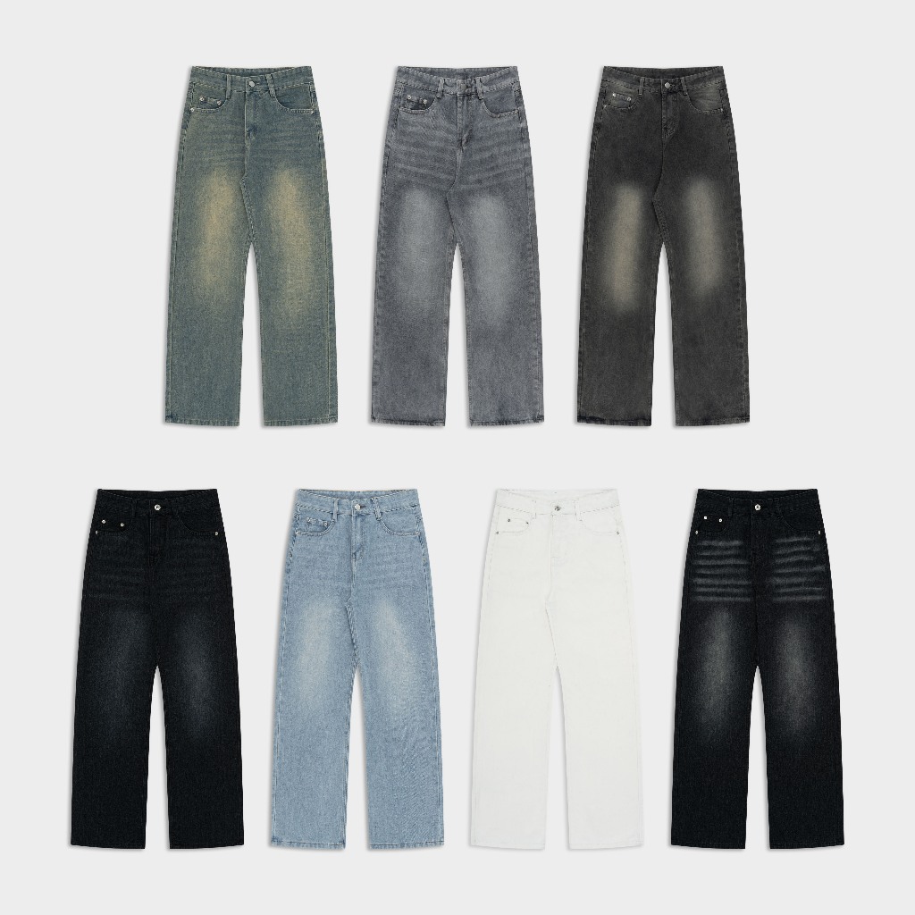 Outerity Wash Ver.2 กางเกงยีนส์ขาตรงเอวสูง / แบบ Unisex สําหรับผู้ชายและผู้หญิง