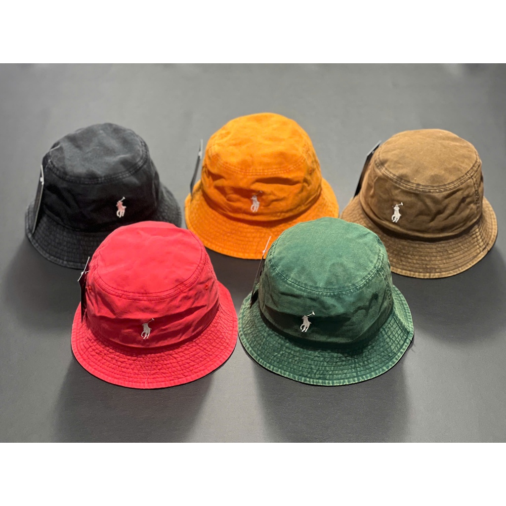 P.O LO Brim Hat หมวกบัคเก็ตทําจากผ้าสีกากีฟอกนิ่มเย็น