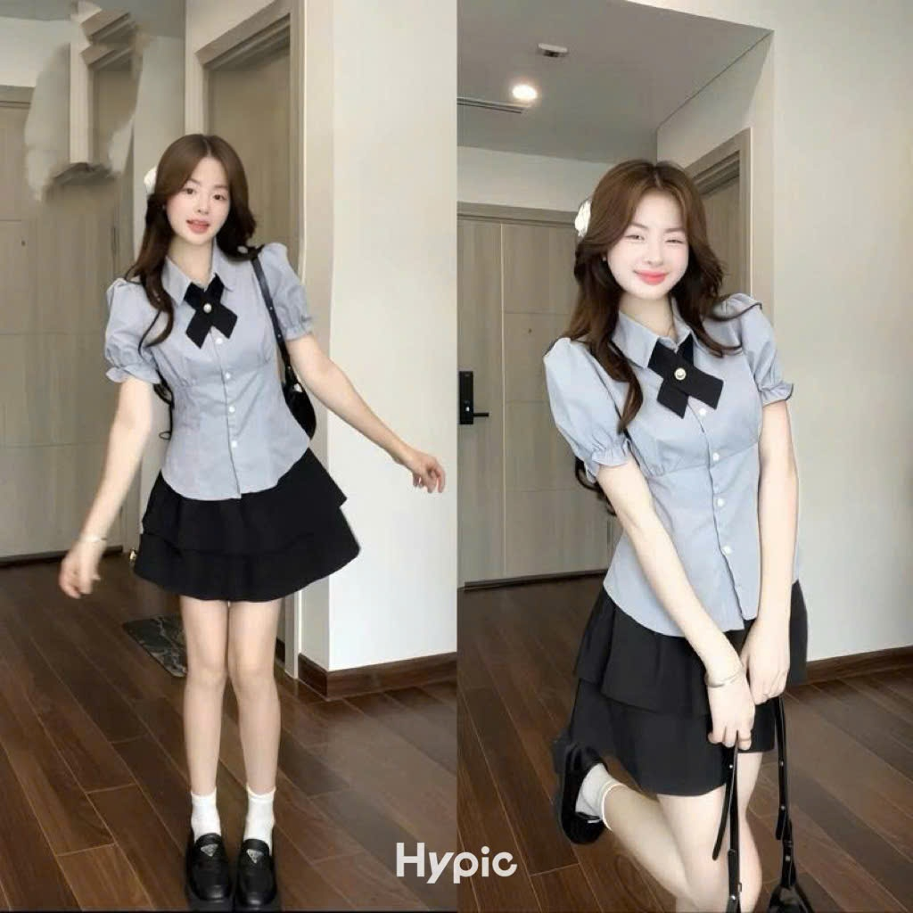 เซตเสื้อกระโปรง 2 ชั้น แขนพองและเอว สําหรับ Miss Min_Store_76- S89