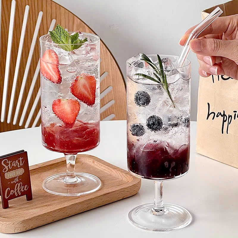 [ SET OF 6 CUP ] ถ้วยแก้วผสมน้ําปั่น พร้อมขาตั้ง ลายริ้ว ความจุ 340ml CODE JX3092