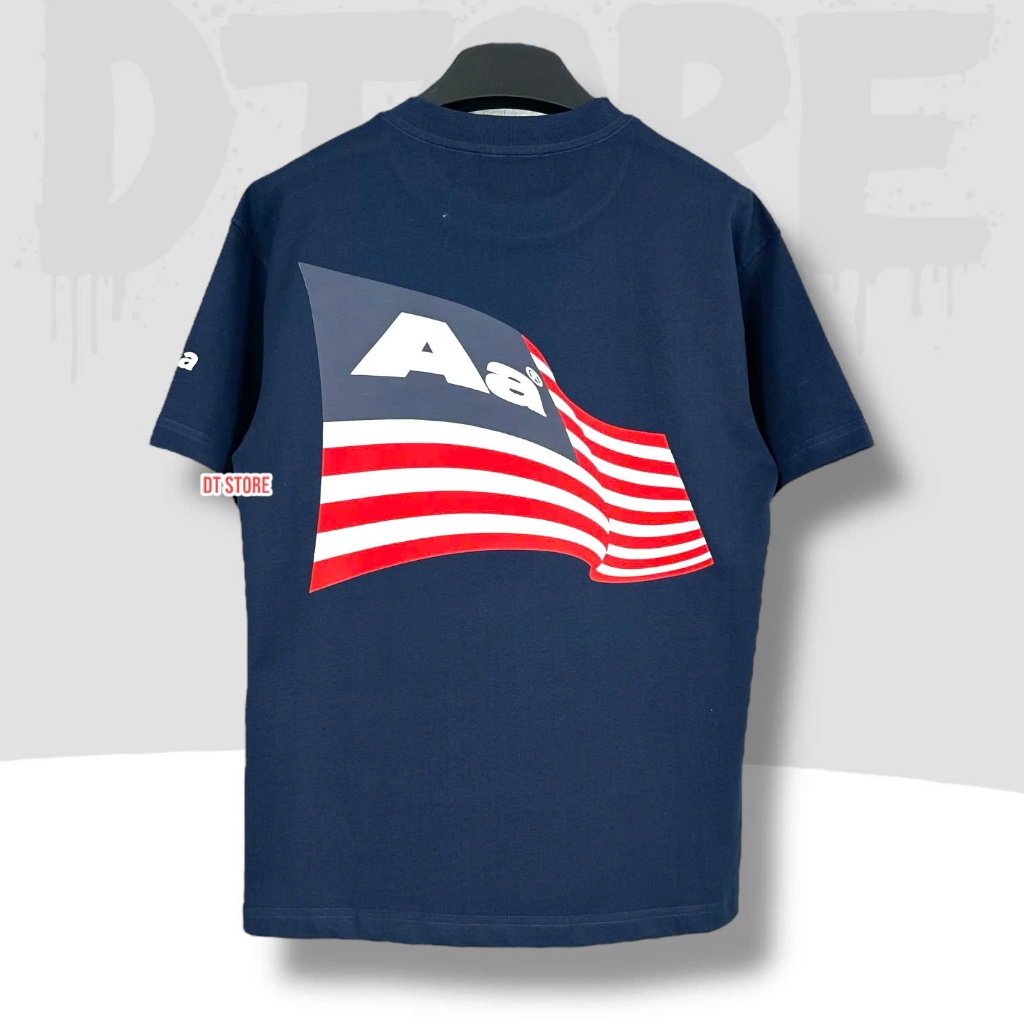 Aa STUDIO เสื้อยืด Unisex – พิมพ์ธงชาติอเมริกันมีสไตล์ในผ้าฝ้ายเย็นเรียบ - DT STORE
