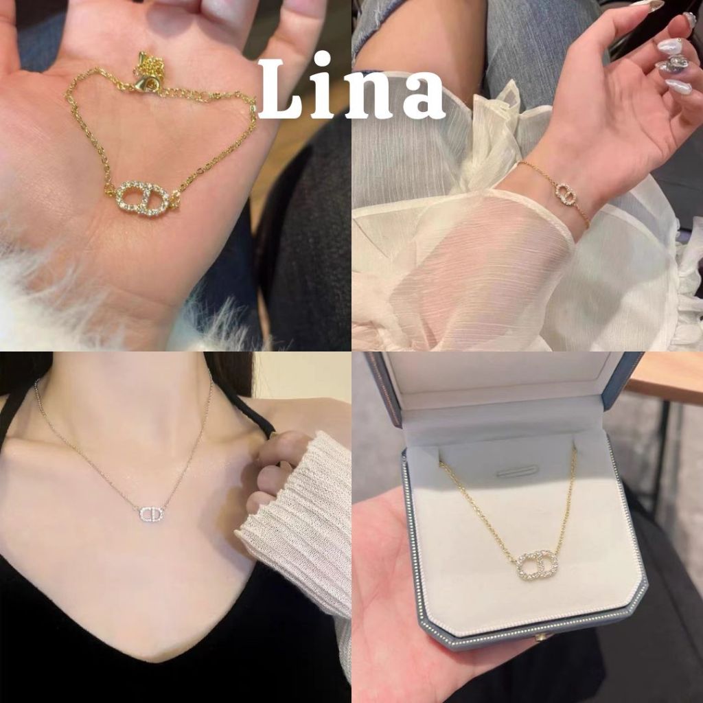 กําไลข้อมือ สร้อยคอซีดีประดับเพชร เหล็กไทเทเนียมชุบสแตนเลสคุณภาพสูง LINA BCD