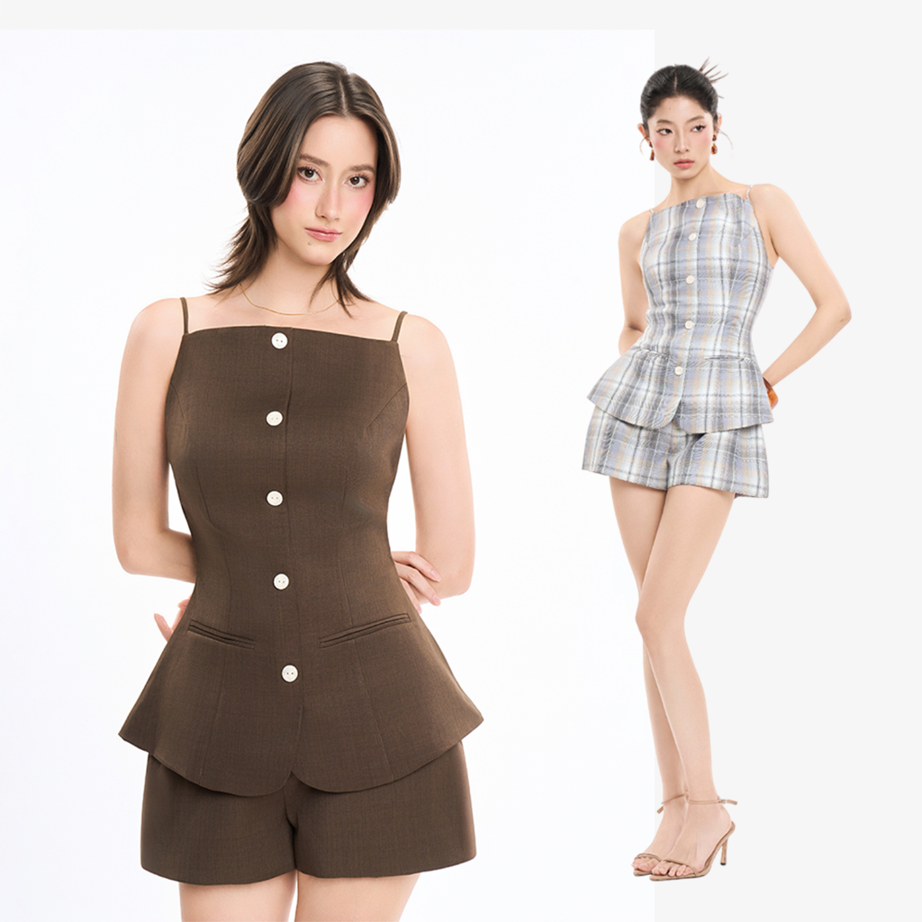RECHIC เสื้อเชิ้ต Arya หรูหราและสง่างามคอปาดและกระดุมเอว