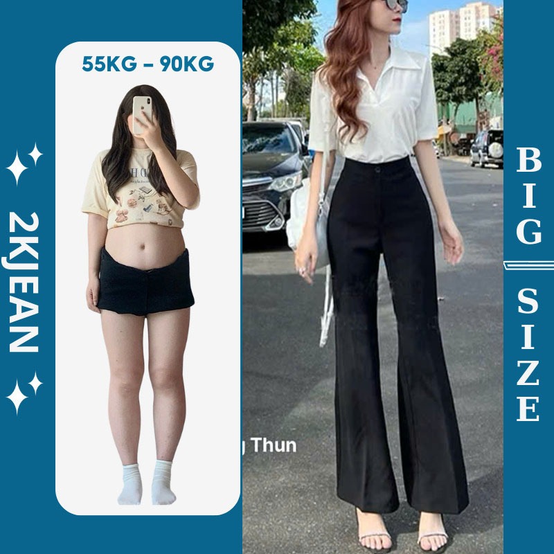 Bigsize 55kg-85kg กางเกงขาบานเอวสูง กางเกงขาบานขากว้างผู้หญิงเอวยางยืด QL9018 2KJeans