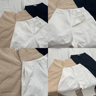 FINNIE DEROSE PANTS - กางเกง HaRem ขากว้าง Derose สีกากีเอวเรียบและชายเสื้อ