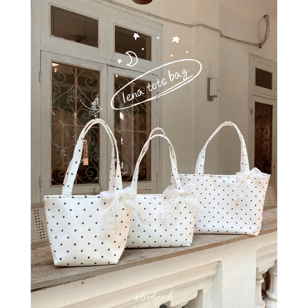 [Polka Dot bag] Lena stand tote bag มีซิป Baby Dieu 3 ขนาด (ไม่มีเชือกผูก)