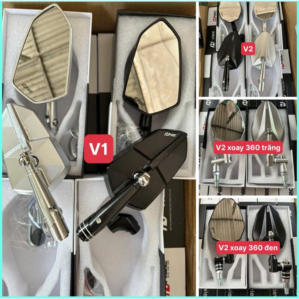 กระจก-กระจกมองหลัง H2c รุ่น H-view V2 cnc Aluminium กระจกสีขาวแท้)