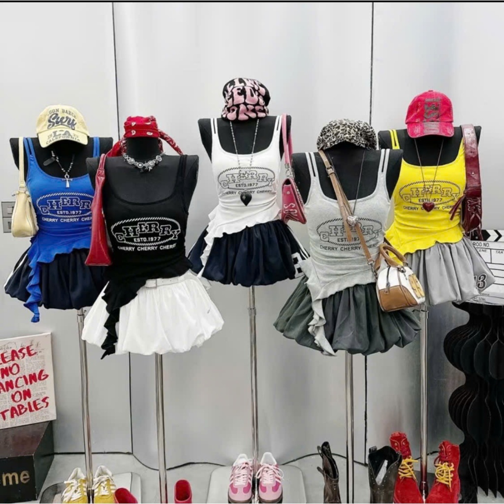 CHERRY DOUBLE-STRING STYLE SHIRT WITH BORIP Fringed T-SHIRT WITH PADDING