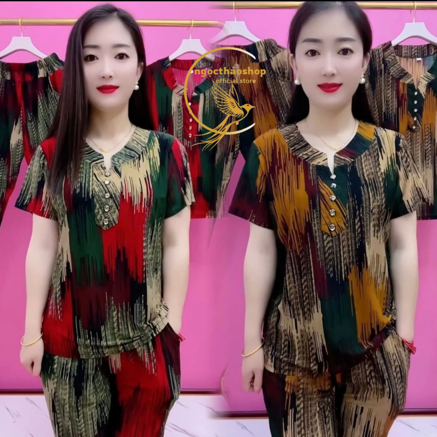 เสื้อผ้าผู้หญิงวัยกลางคนสําหรับคุณแม่ชุดยางยืดเย็นของผู้หญิงวัยกลางคนลายทางกางเกงขาตรงคุณภาพสูง-NP15