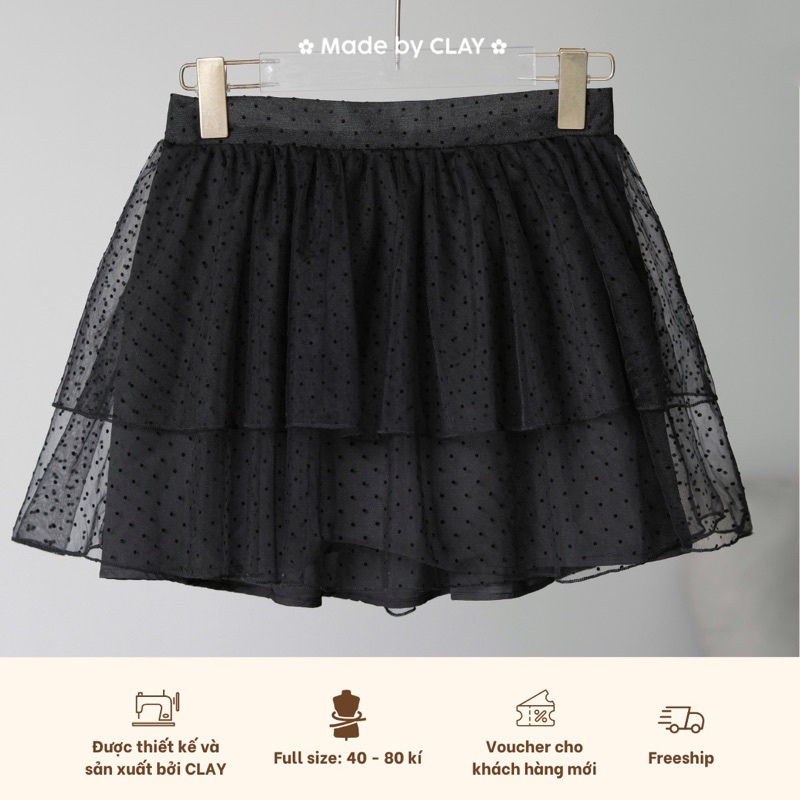 C.LAY CLOTHING – Mona Skirt กระโปรงผ้าชีฟองลายจุดเป็นชั้น ใส่หน้าร้อน ไซส์ S ถึง XXXL