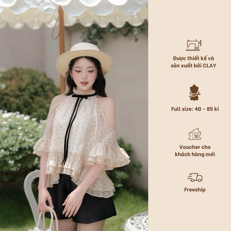 C.LAY CLOTHING - Alice Top เสื้อคล้องคอผ้าชีฟองเปิดไหล่ผู้หญิงอ่อนโยน มีไซส์ S ถึง 3XL