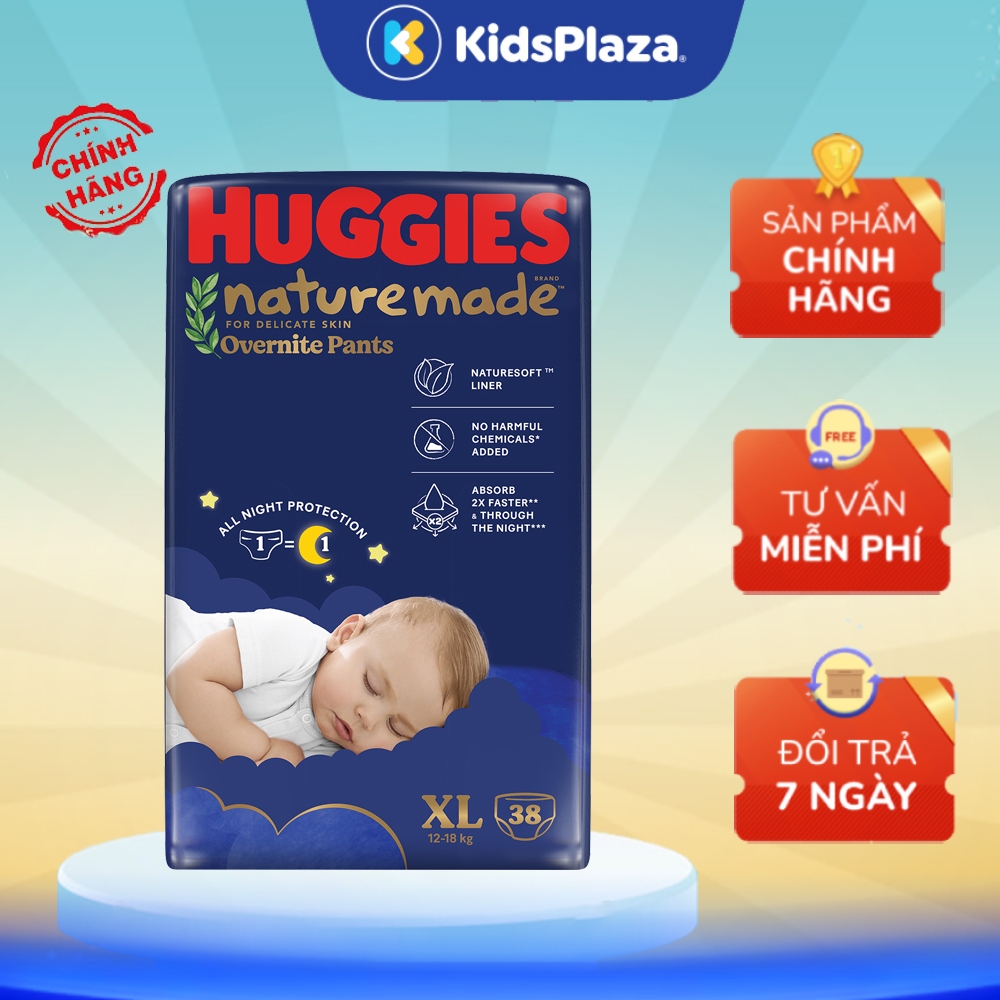 (M2) ผ้าอ้อม - Huggies Naturemade Diapers (NIGHT DIAPERS) ทุกขนาด เส้นใยธรรมชาติ ป้องกันการรั่วไหลทั