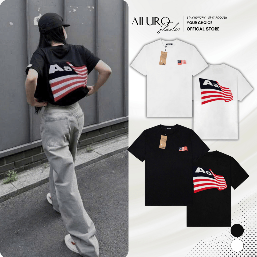 Aa Studio เสื้อยืด unisex พร้อมธงปักเร้าใจ เสื้อยืดทรงหลวมทรงหลวมสําหรับผู้ชายและผู้หญิง