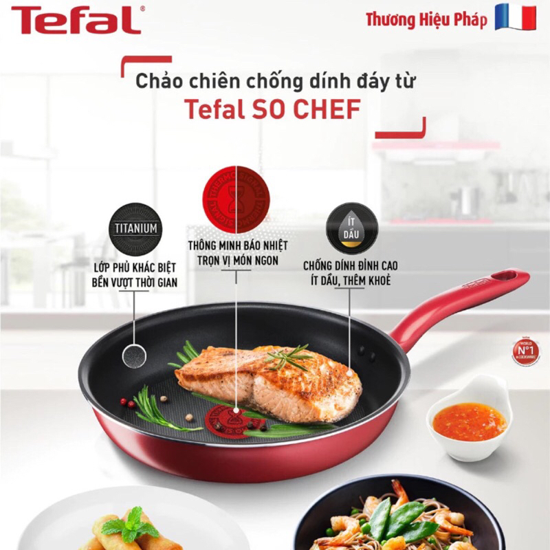 Tefal So Chef กระทะตื้น ก้นแม่เหล็ก ไม่ติด 24cm/28cm สินค้าแท้ 24 เดือน
