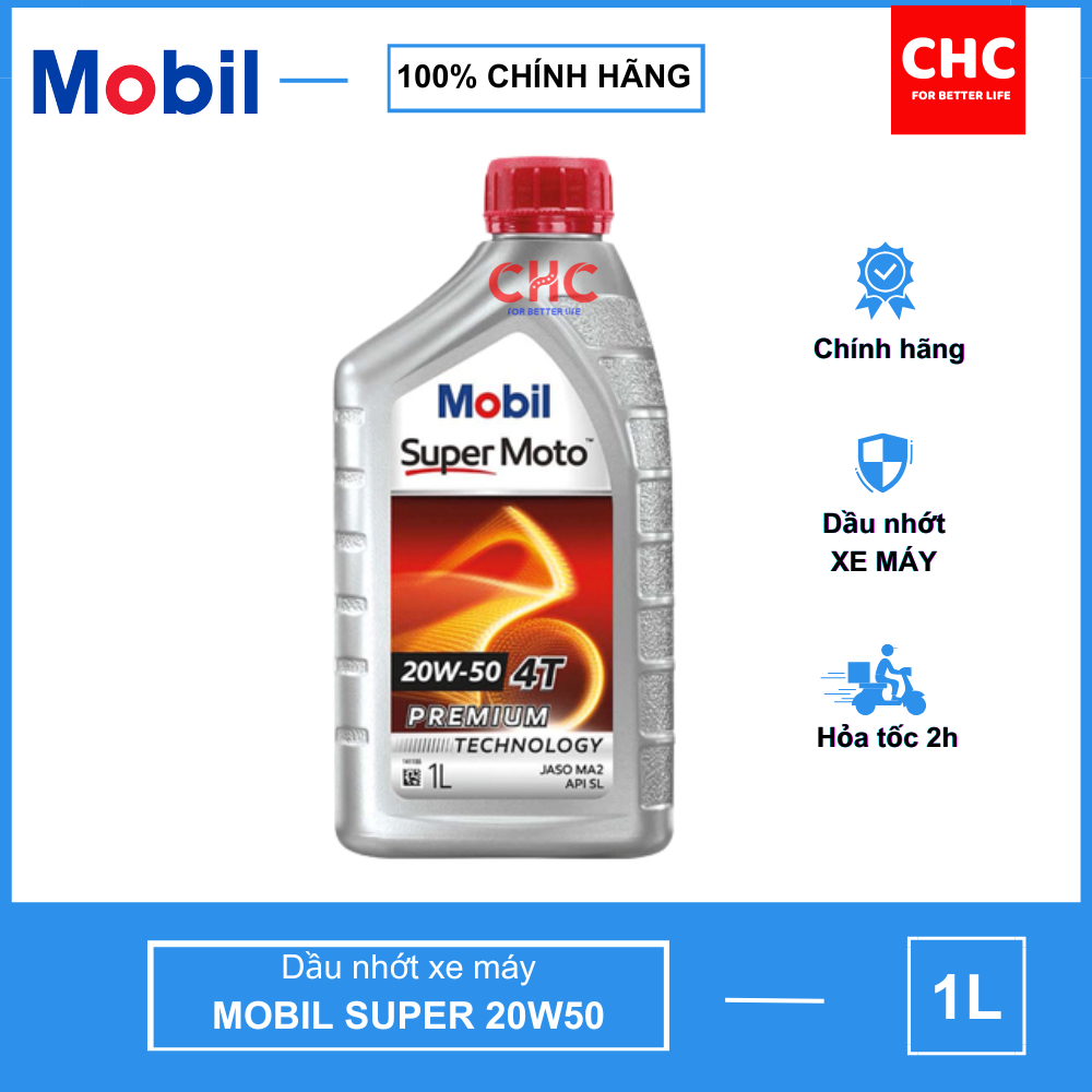 Mobil Super Moto 20W50 น้ํามันหล่อลื่นมอเตอร์ไซค์ ขวด 1 ลิตร (นําเข้าจากสิงคโปร์)
