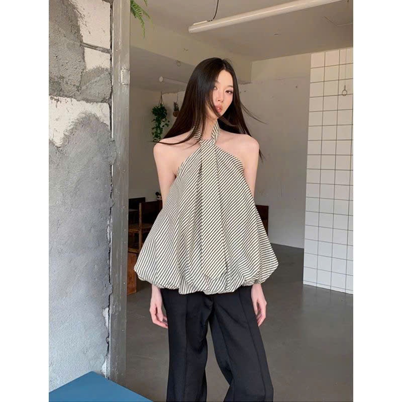 (มีจําหน่าย) เสื้อชั้นในสตรีคอปกพองลายทางแฟชั่นสตรี ASN049 - Tiktik