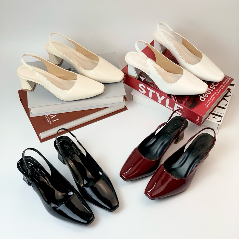 VYARA รองเท้าเปิดส้นทรงสี่เหลี่ยม 5p - รองเท้าสํานักงานสุดหรู[GVRB]