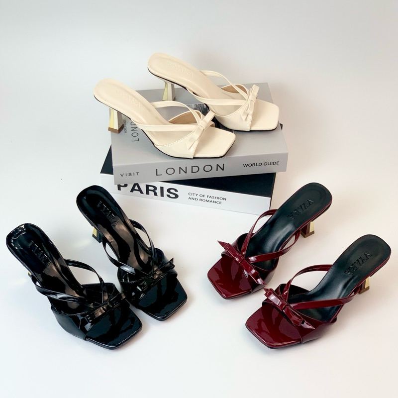 VYARA-รองเท้าแตะส้นสูงผู้หญิงโบว์น่ารัก ผู้หญิง[GNY]