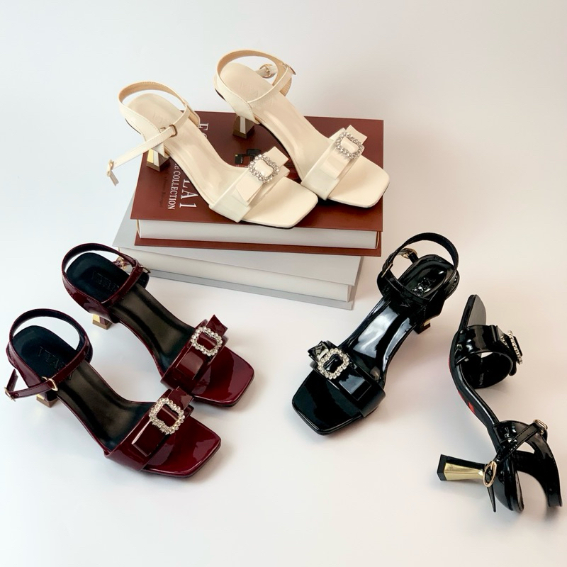 รองเท้าแตะส้นสูงผู้หญิง VYARA หรูหรา - โบว์หิน stylized [SDND]